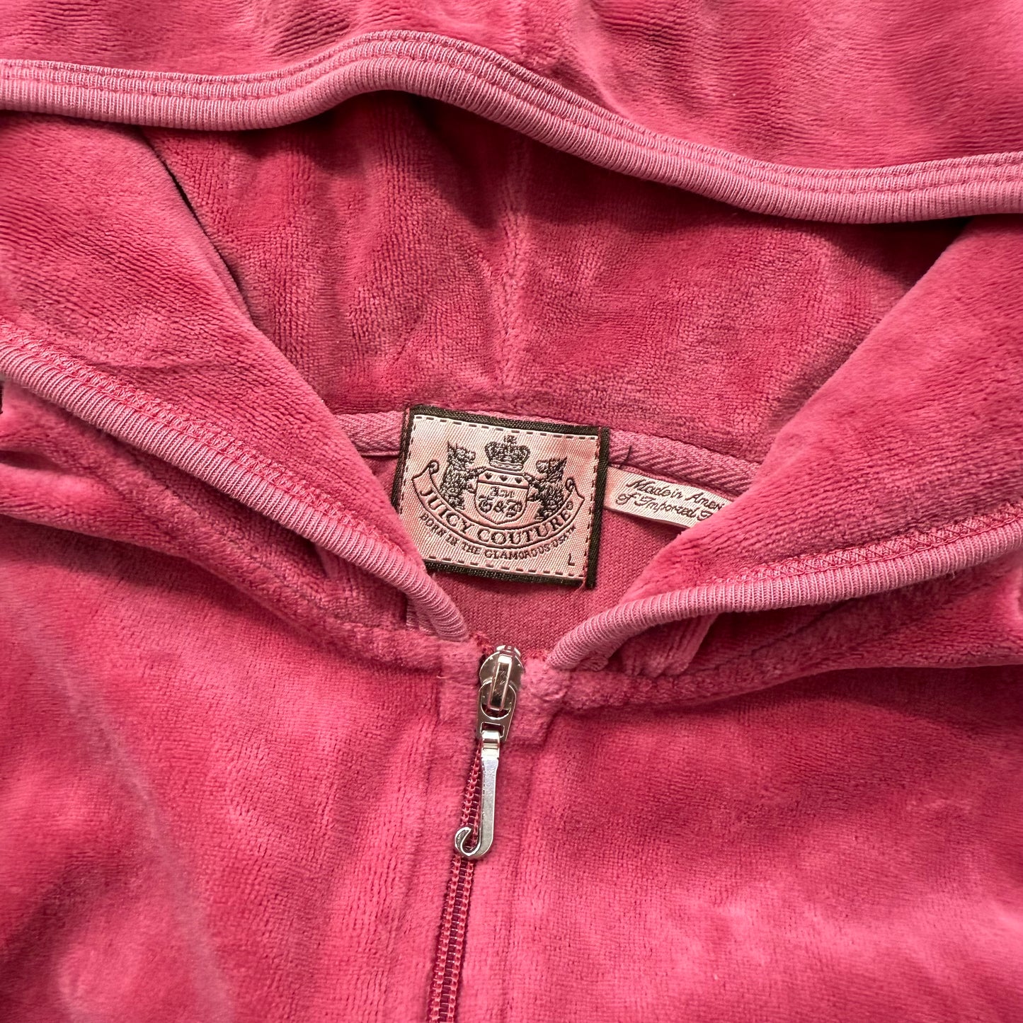 Juicy Couture Deep Rose Velour Tracksuit Set Zip Up Hoodie & Flared Pant Size M