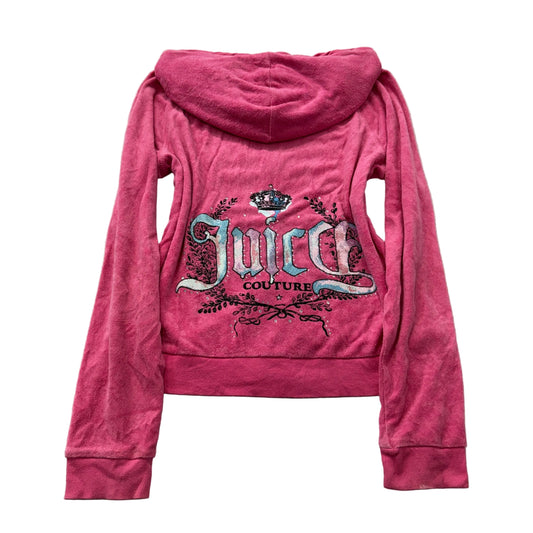 Juicy Couture Women's Pink Terry Cloth Zip-Up Hoodie Crown Crest Graphic Size L