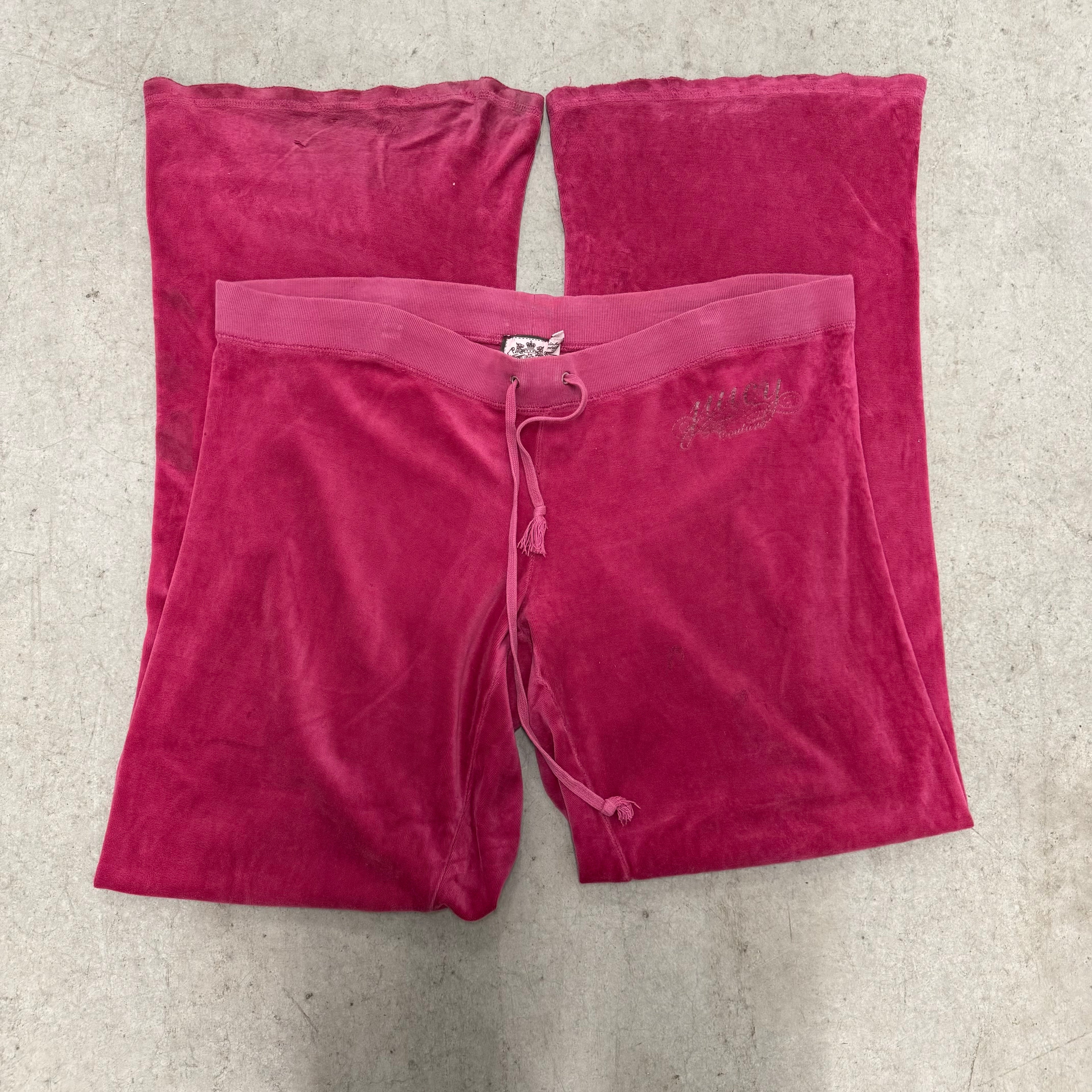 Hot Pink VINTAGE Velour Juicy Couture Flared Pants w/ logo SIZE L