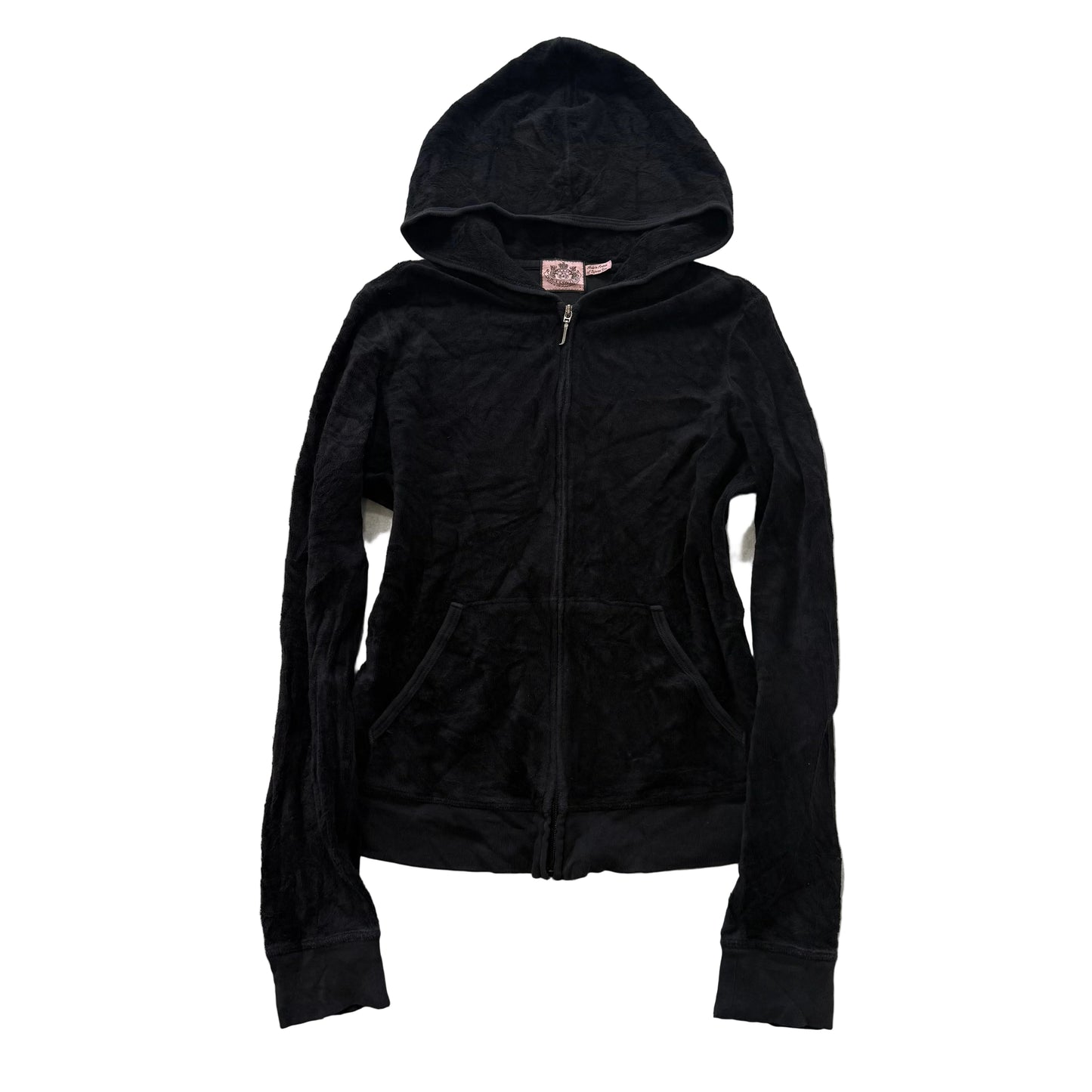 Vintage Juicy Couture Women's Black Terrycloth Zip Up Hoodie Loungewear Size L