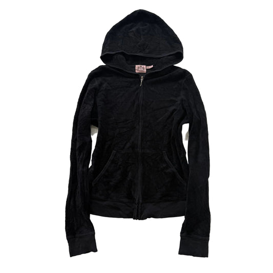 Vintage Juicy Couture Women's Black Terrycloth Zip Up Hoodie Loungewear Size L