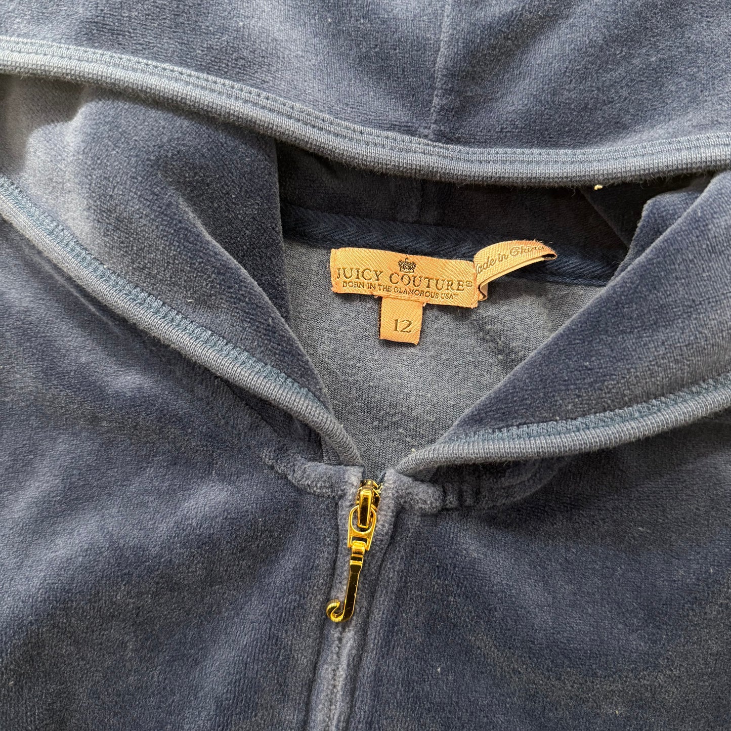 Juicy Couture Women Navy Velour Juicy Stuff Make Me Happy Graphic Hoodie Size 12