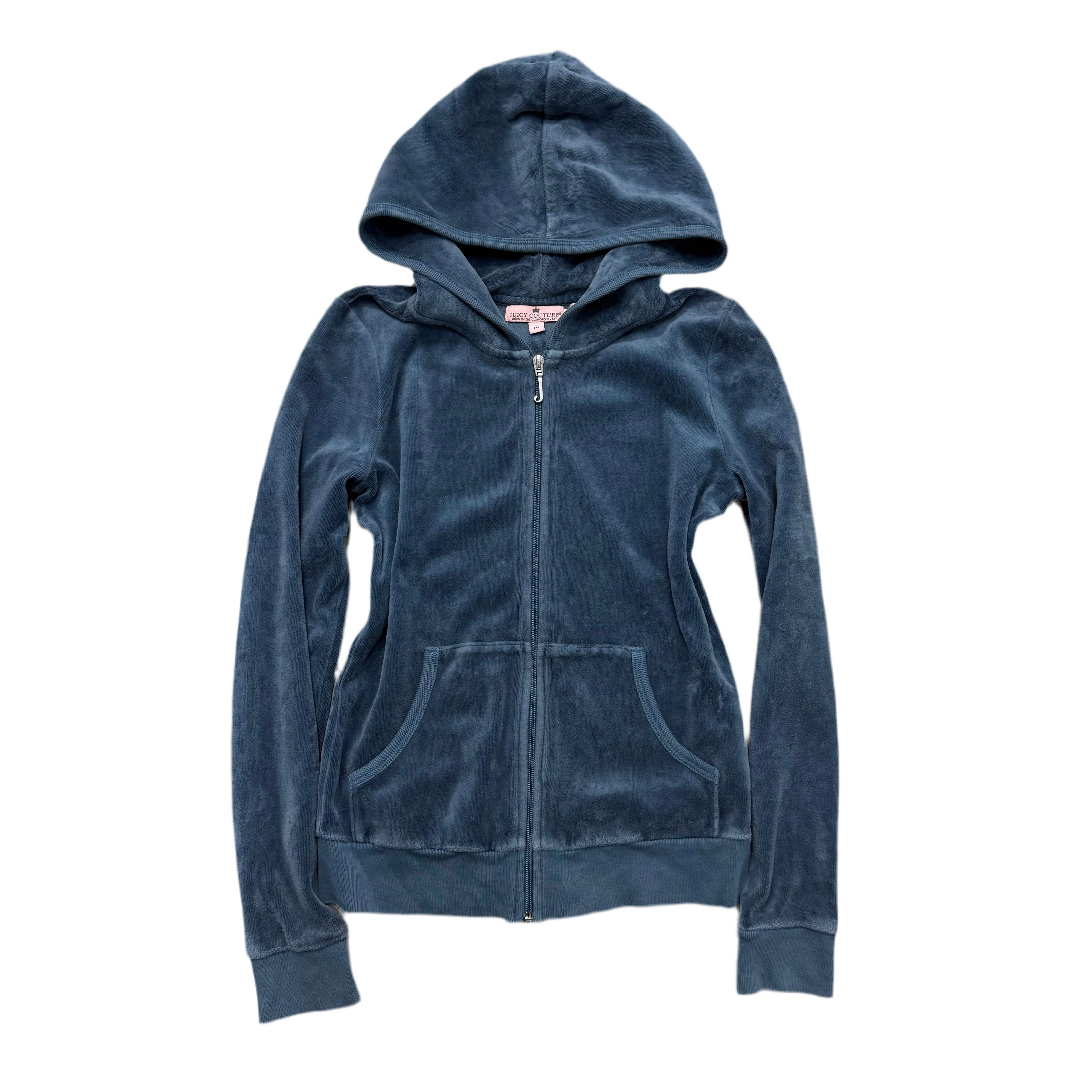 Blue Velour Juicy Couture Hoodie w/ RARE DESIGN | Size 10