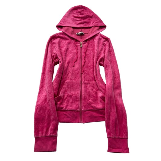 Juicy Couture Women's Pink Velour Zip-Up Hoodie Drawstring Loungewear Y2K Size M