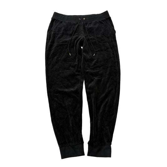 Juicy Couture Women's Black Velour Jogger Snap Flap Pockets Drawstring Size L