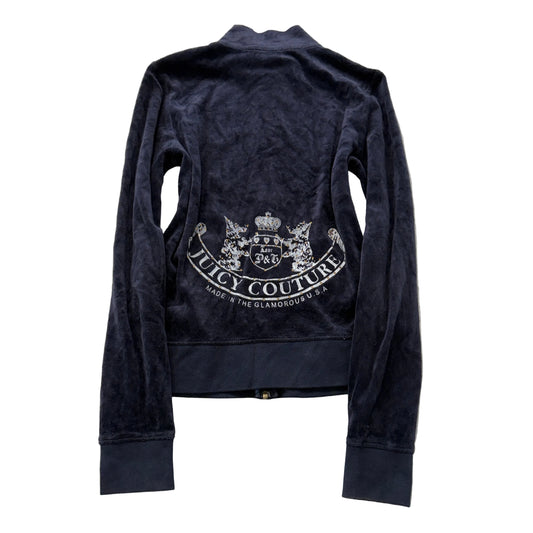 Juicy Couture Black Label Women's Navy Blue Velour Track Jacket Pockets Size S
