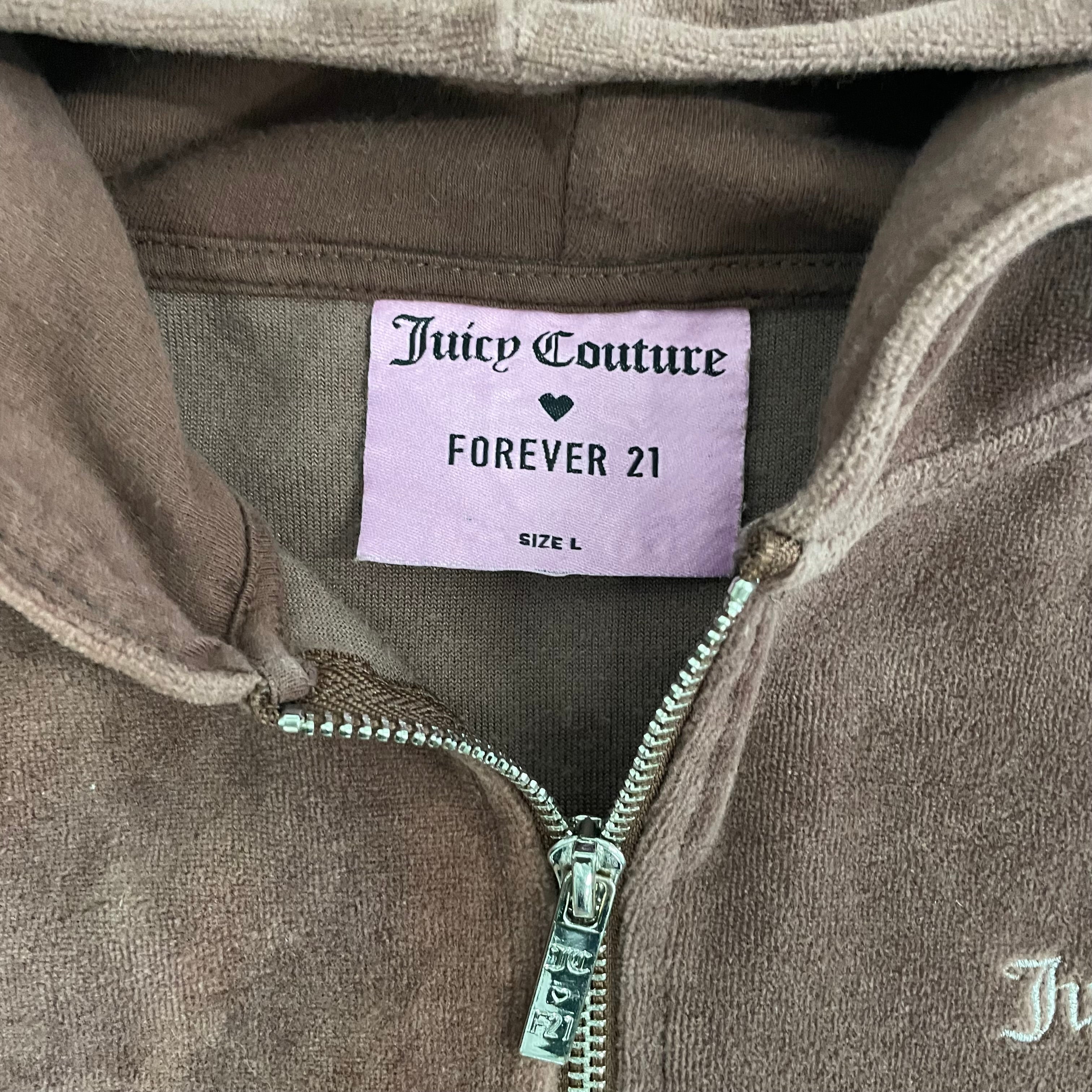 Vintage Juicy Couture X Forever 21 Rhinestone brown velour zip up hoodie size L