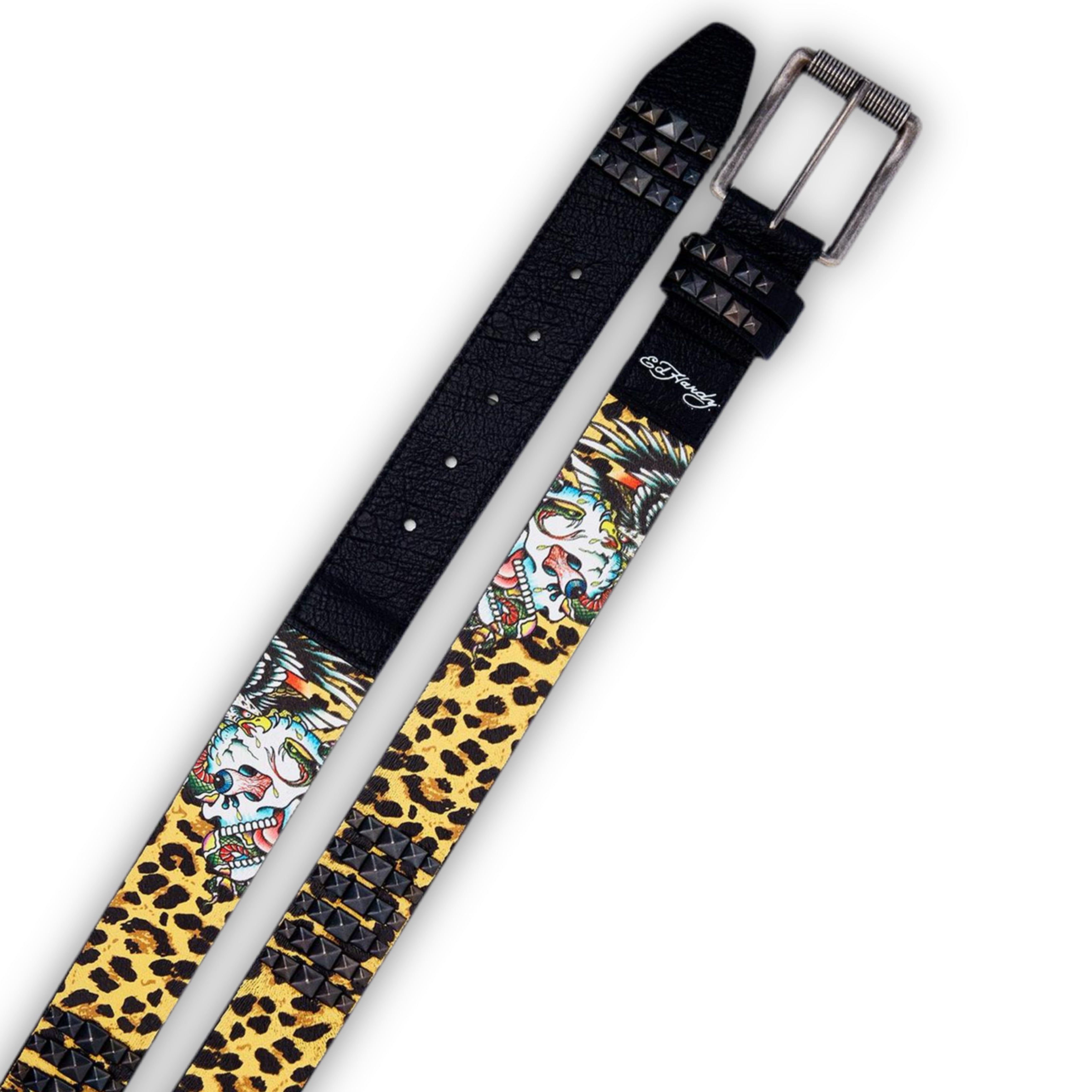 Ed Hardy leopard print studded belt