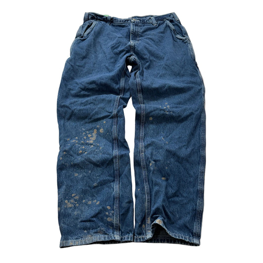 Carhartt Men's Blue Denim Carpenter Jeans Dungaree Fit Pockets Logo Size 36x32