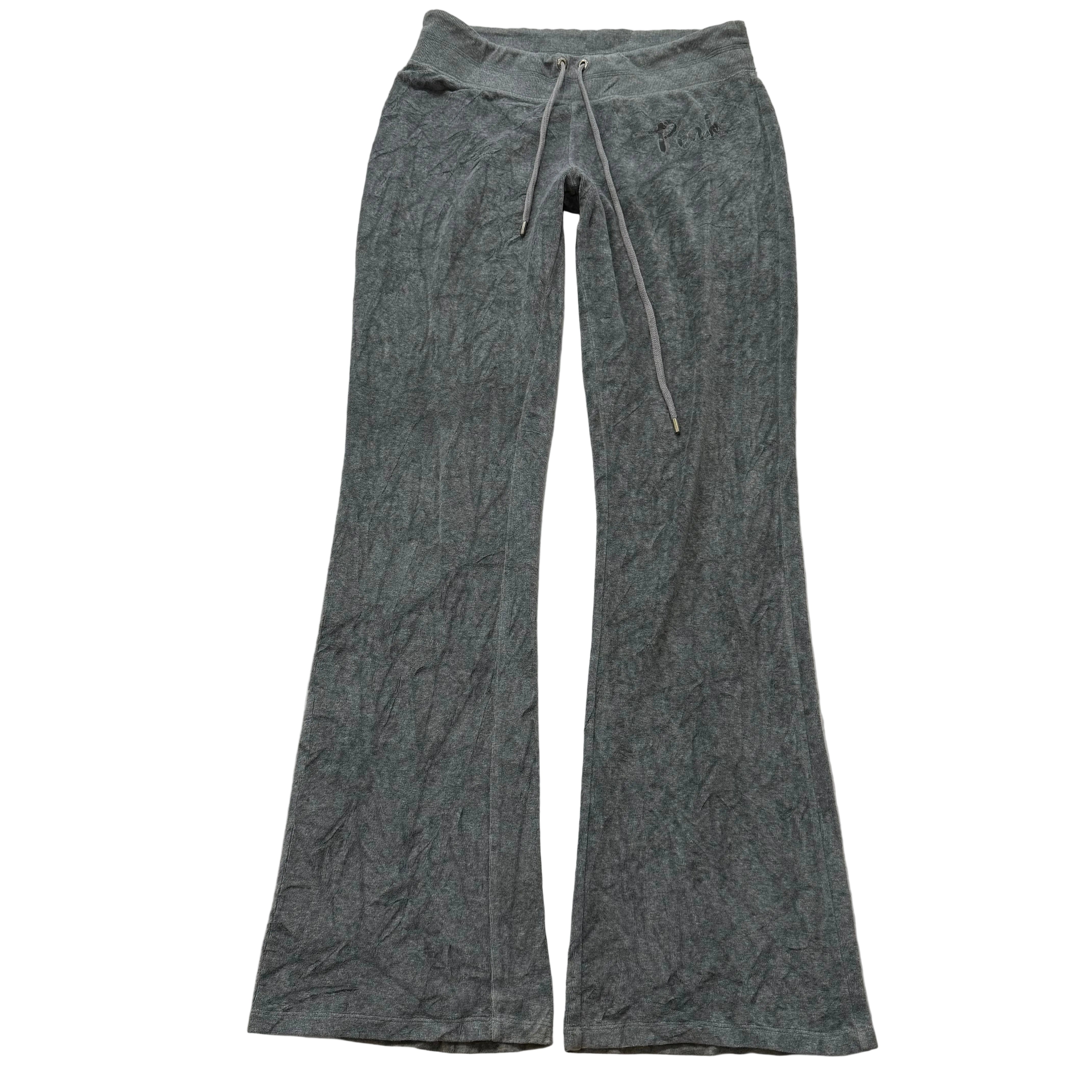 PINK Victoria's Secret Women's Heather Gray Velour Flared Track Pants Y2K Size S