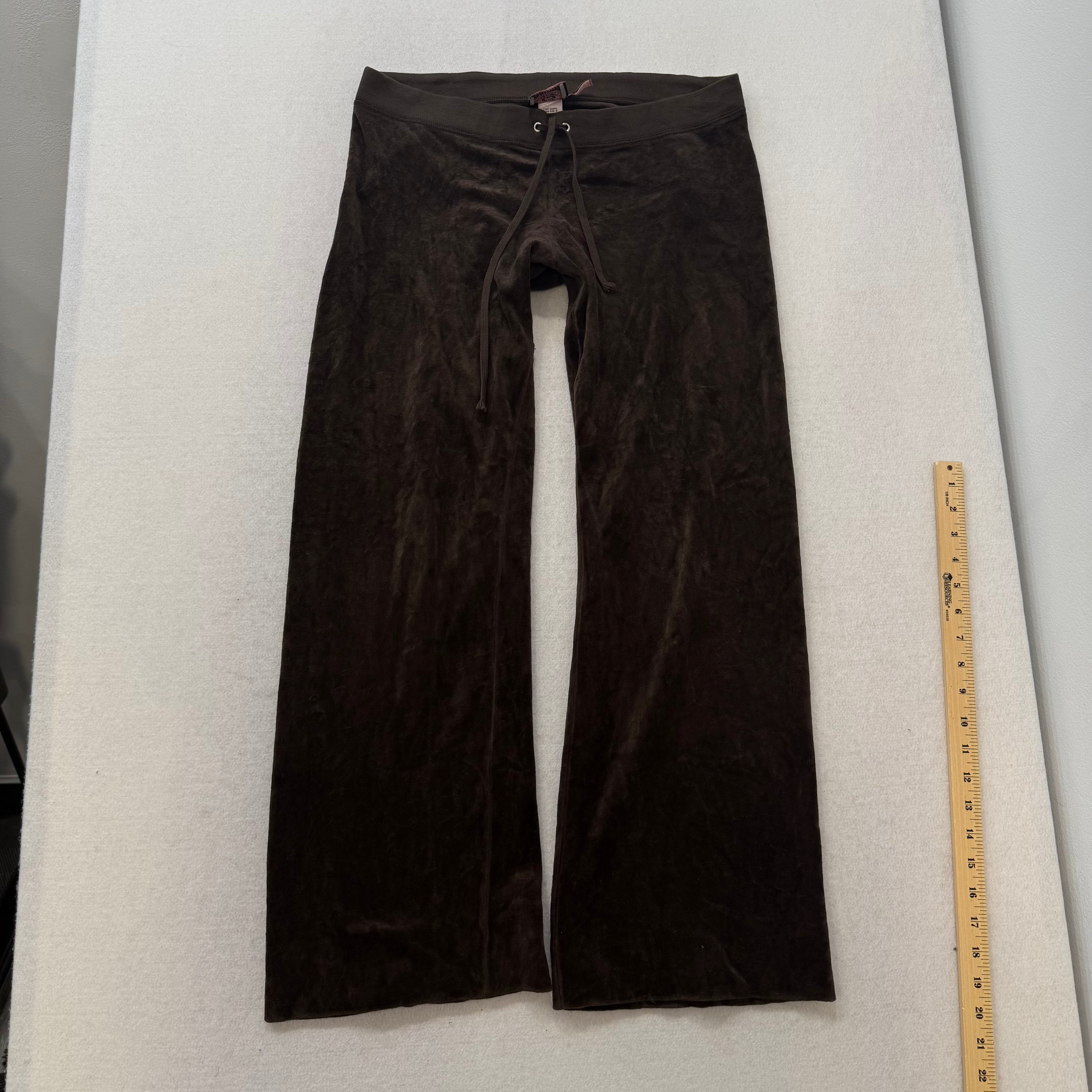 Vintage Juicy Couture Brown Drawstring Flare Velour Pants Juicy Back Design Size M