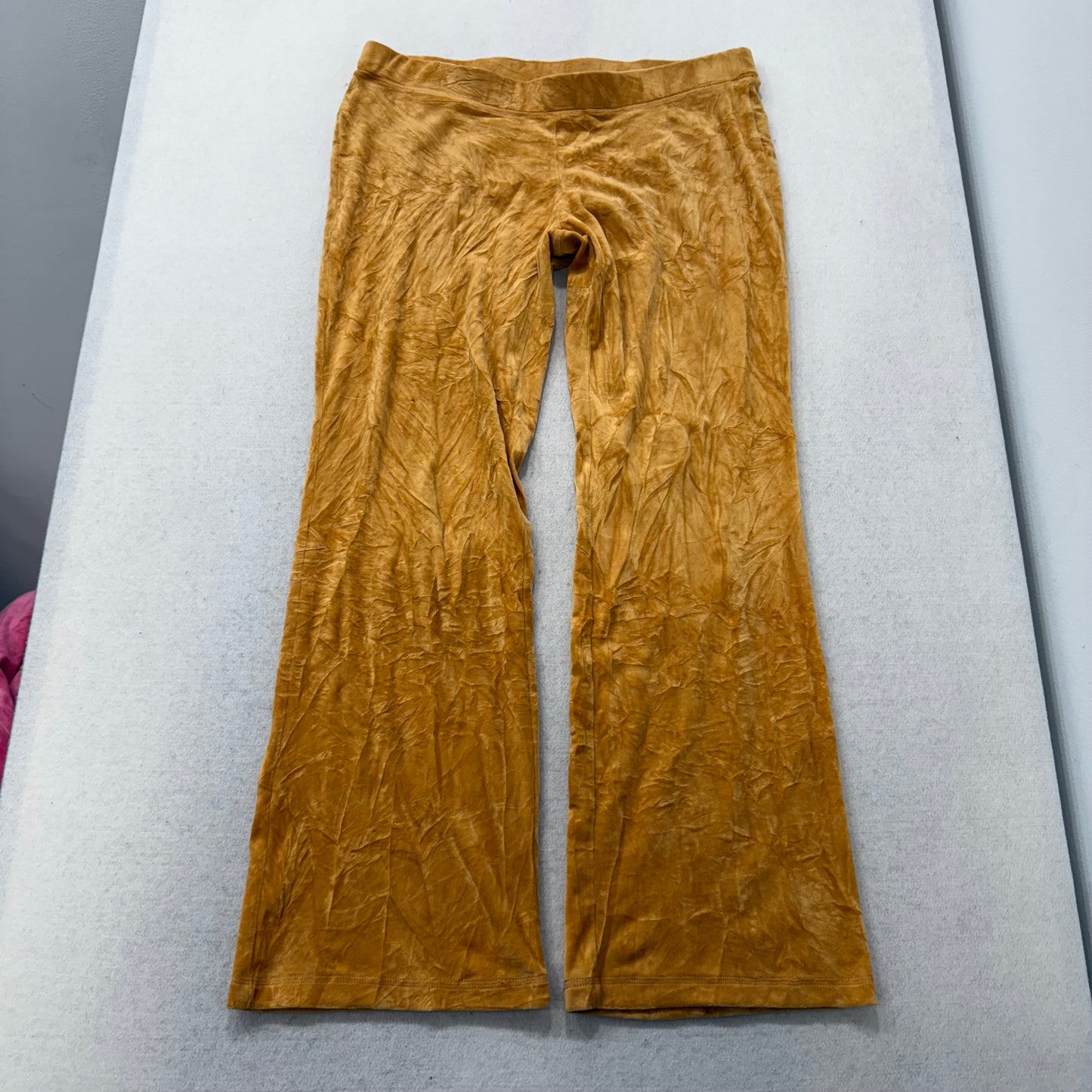 Juicy Couture Women Yellow Iris Velour Flared Track Pant Rhinestones Logo Size L
