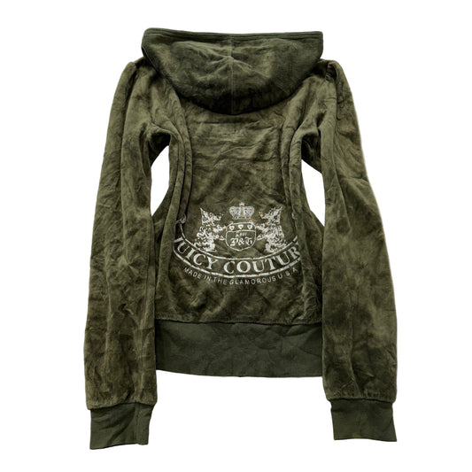 VTG Juicy Couture Scottie Dog Couture Women Olive Green Velour Zip-Up Hoodie - L