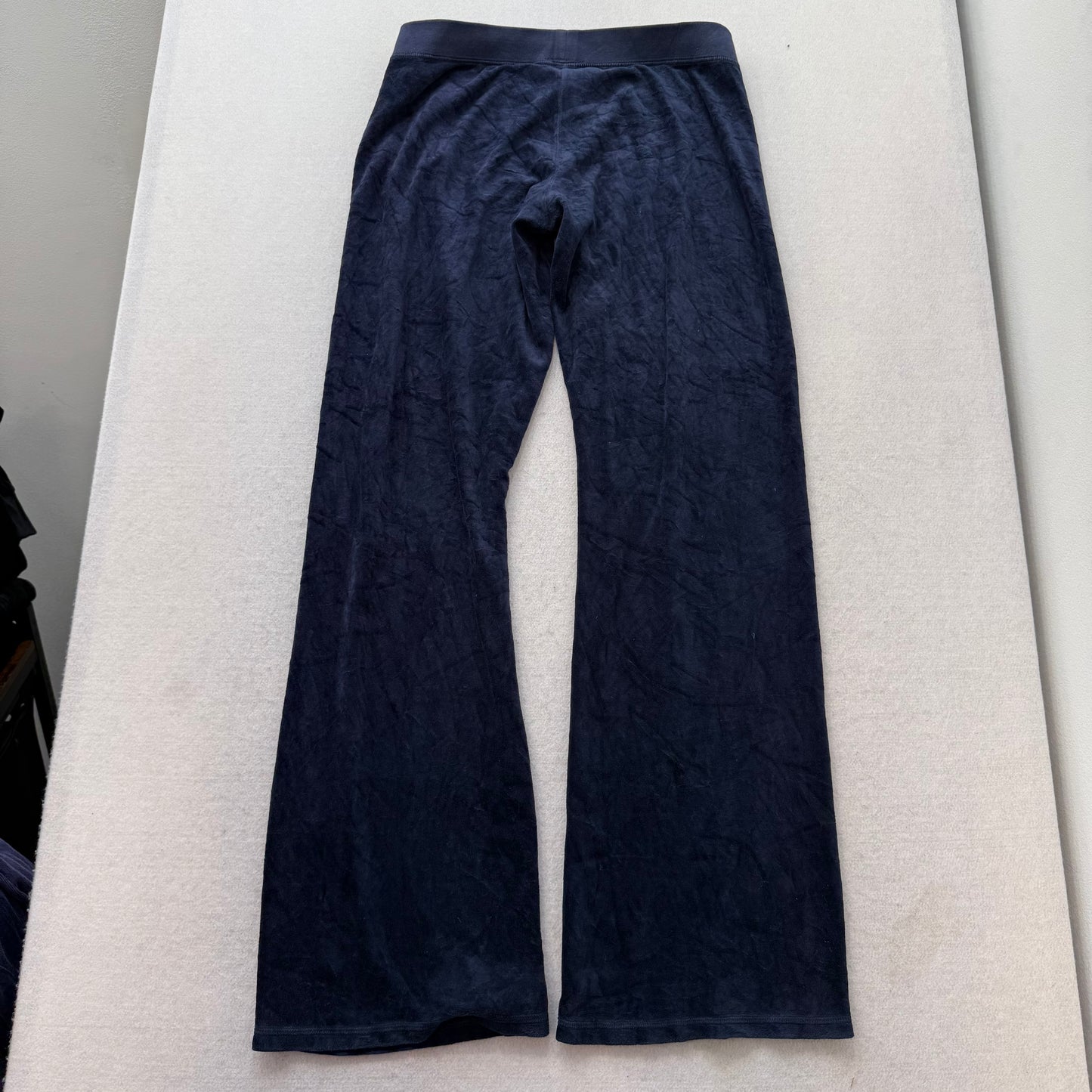 Juicy Couture Women's Navy Blue Velour Flared Track Pant Low Rise Logo Size M
