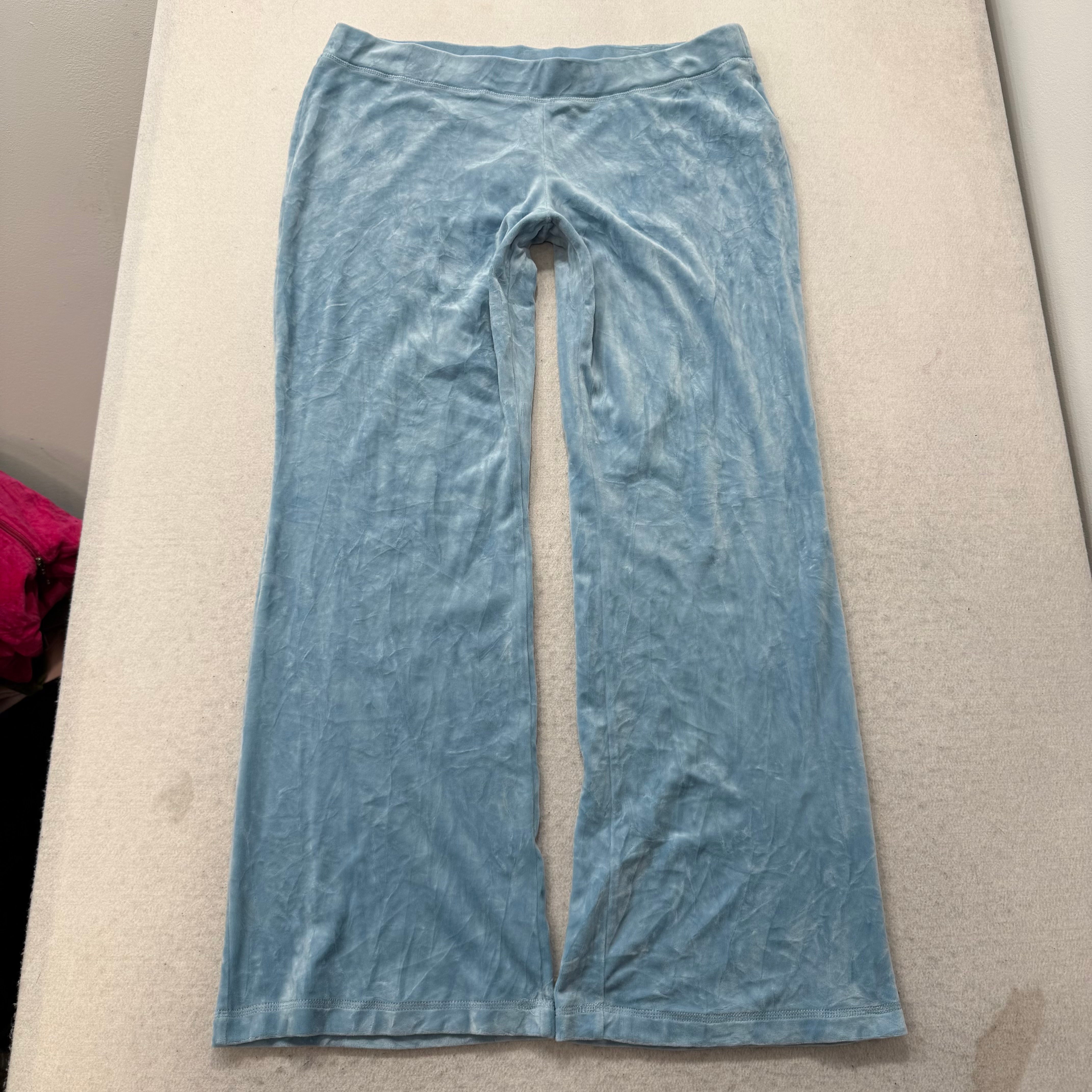 Juicy Couture Women's Ice Blue Velour Flared Track Pant Rhinestones Logo Size XL
