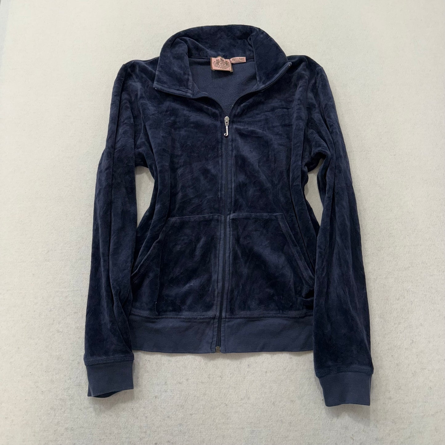 Juicy Couture Navy Velour Tracksuit Set Zip-Up Hoodie & Flared Pant Logo Size S