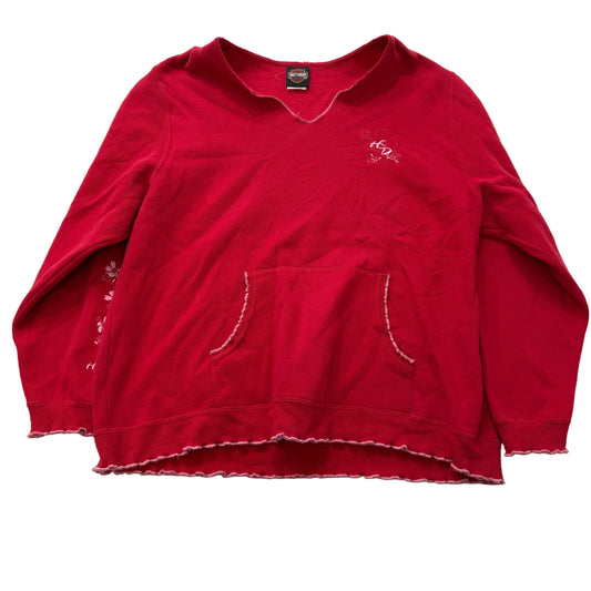 Harley-Davidson Women's Red Pullover Sweatshirt V-Neck Kangaroo Pocket Size 1W