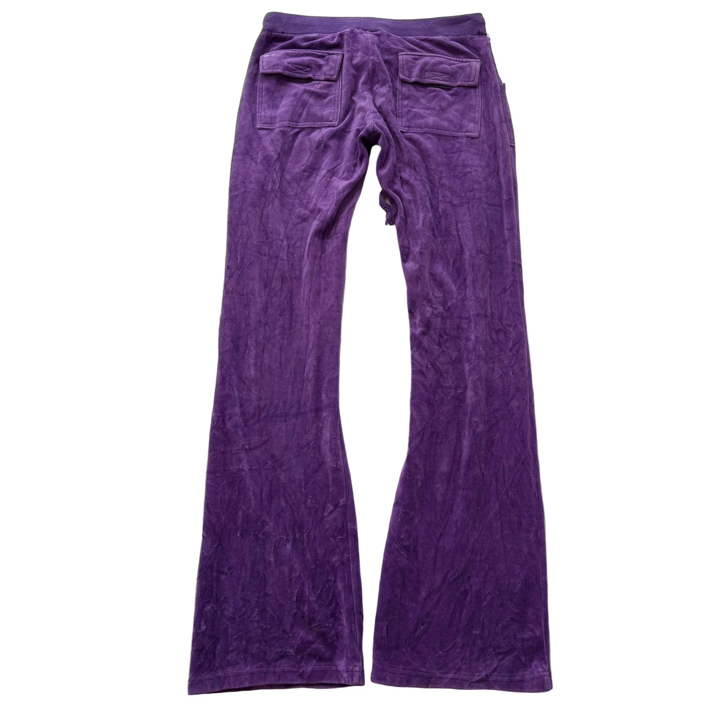 Juicy Couture Women's Purple Velour Flare Track Pant Low Rise Flap Pocket Size M