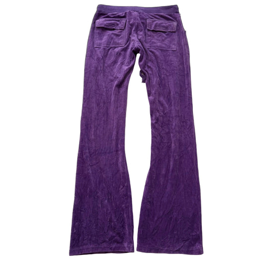 Juicy Couture Women's Purple Velour Flare Track Pant Low Rise Flap Pocket Size M