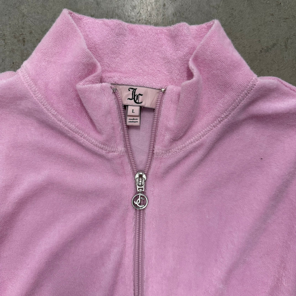 Pink TERRY Juicy Couture Hoodie w/ RARE SPARKLY WAIST BAND SIZE L