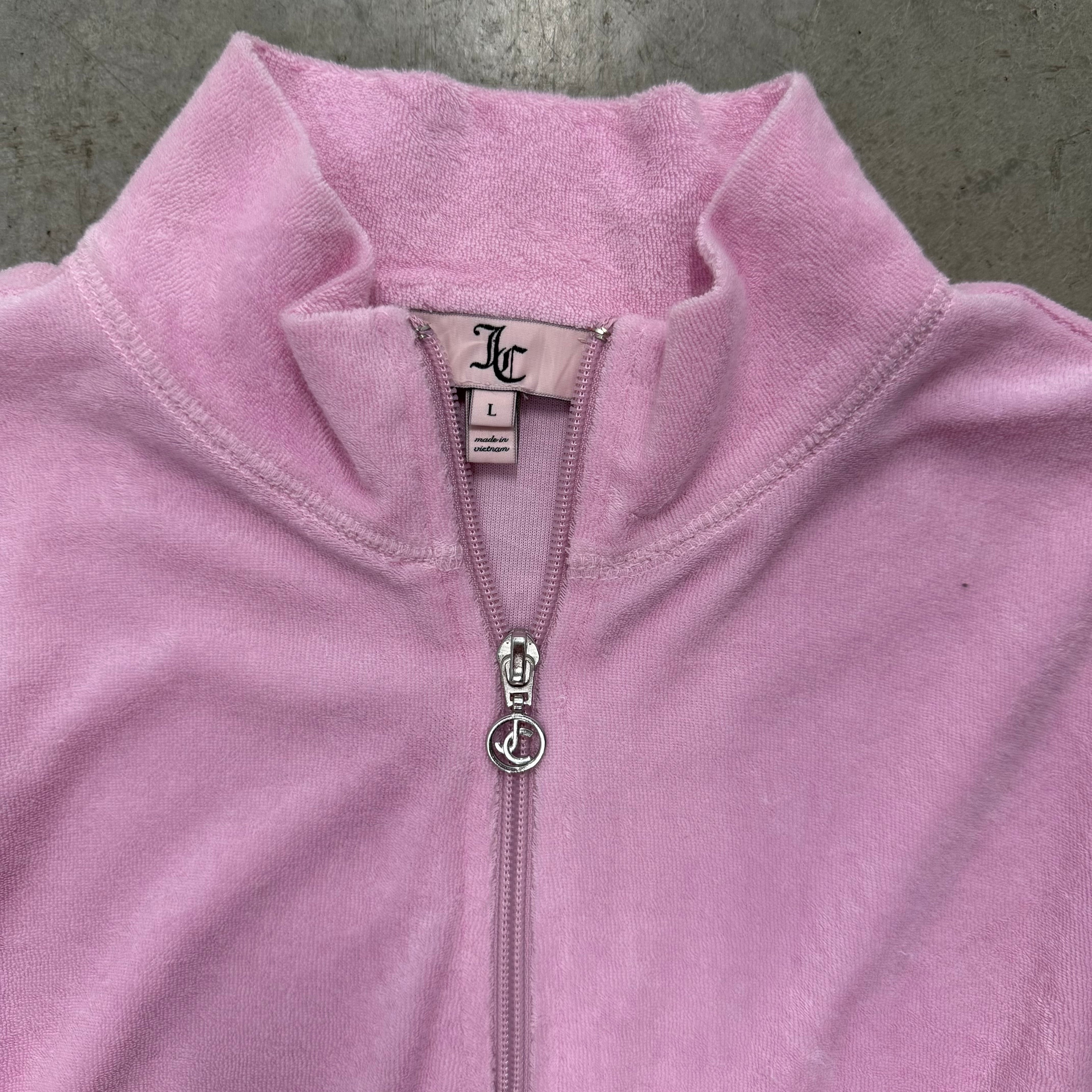 Pink TERRY Juicy Couture Hoodie w/ RARE SPARKLY WAIST BAND SIZE L