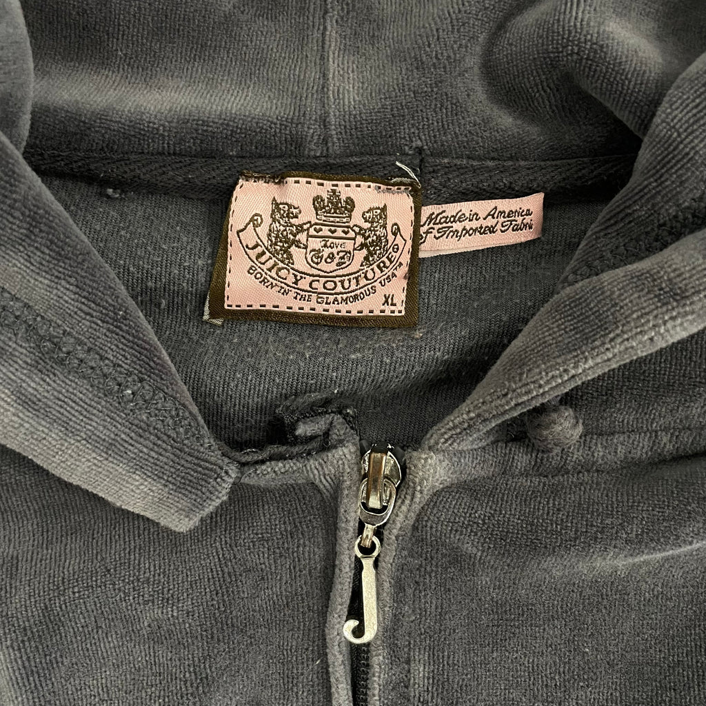 Vintage Juicy Couture Crown Design Grey Velour Zip Up Hoodie sz XL