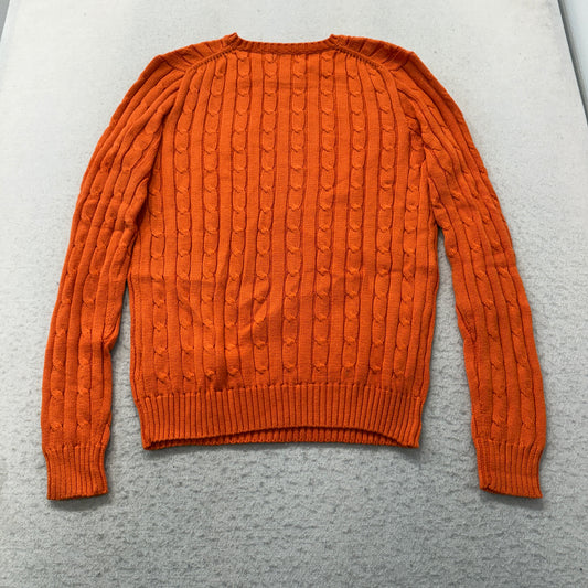 Polo Ralph Lauren Men's Bright Orange Cable-Knit Sweater Crewneck Logo Size S