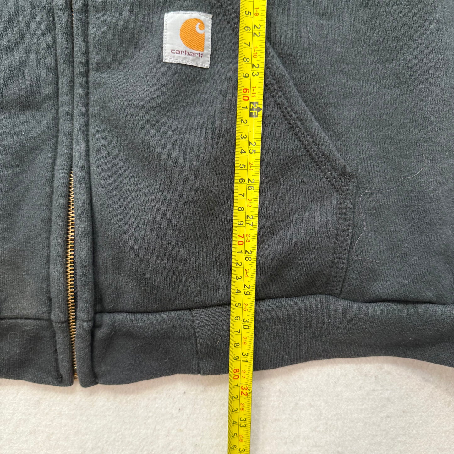 Carhartt Men's Black Cotton Full Zip Hoodie Split Kangaroo Pockets Logo Size XL
