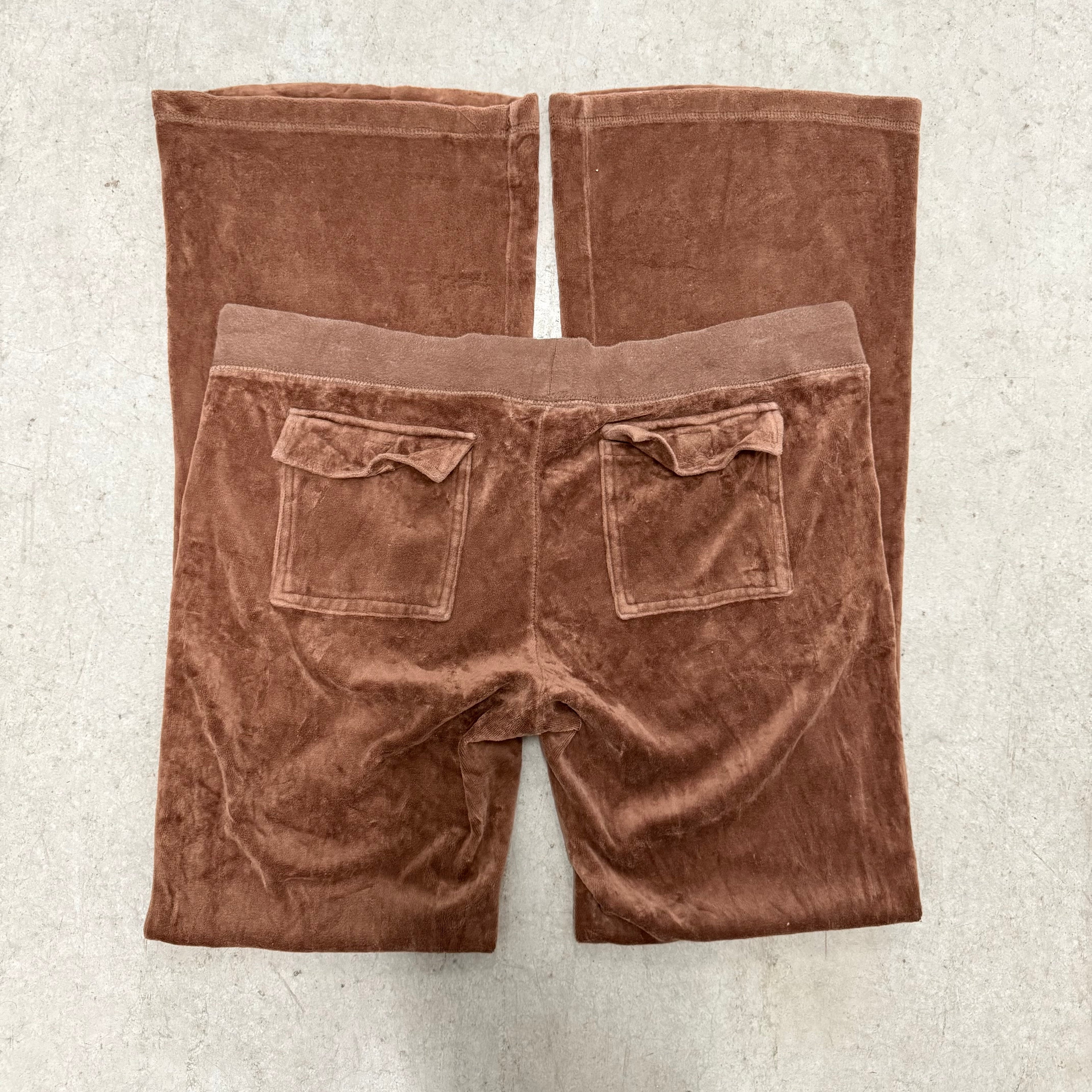 Brown VINTAGE Velour Juicy Couture Flared Pants w/ BACK POCKETS SIZE L