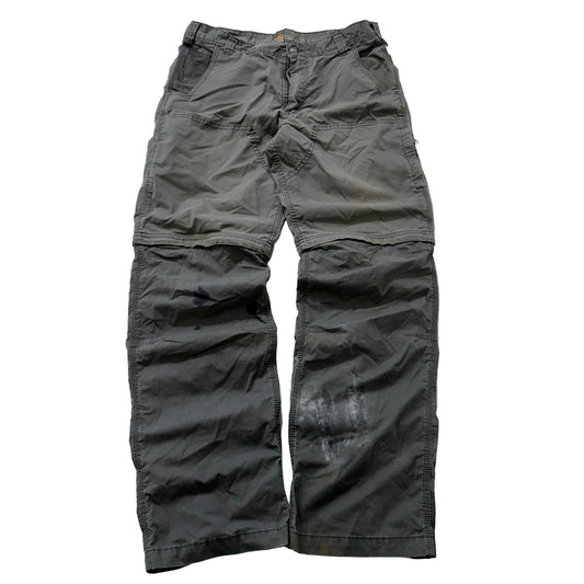Carhartt Relaxed Fit Convertible Pants Men's Gray Ripstop Zip Off Size 36x34 photo 1