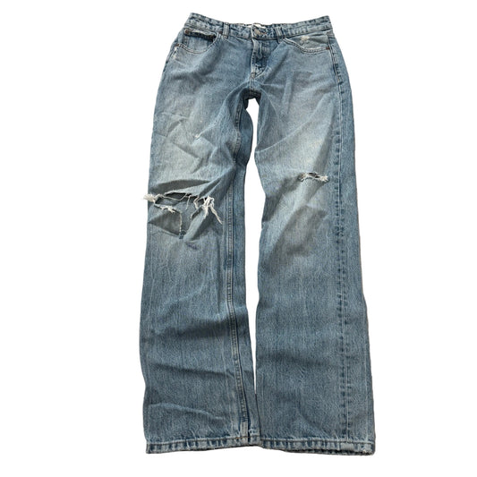 Zara Distressed Light Wash Straight Jeans Size 8 photo 1