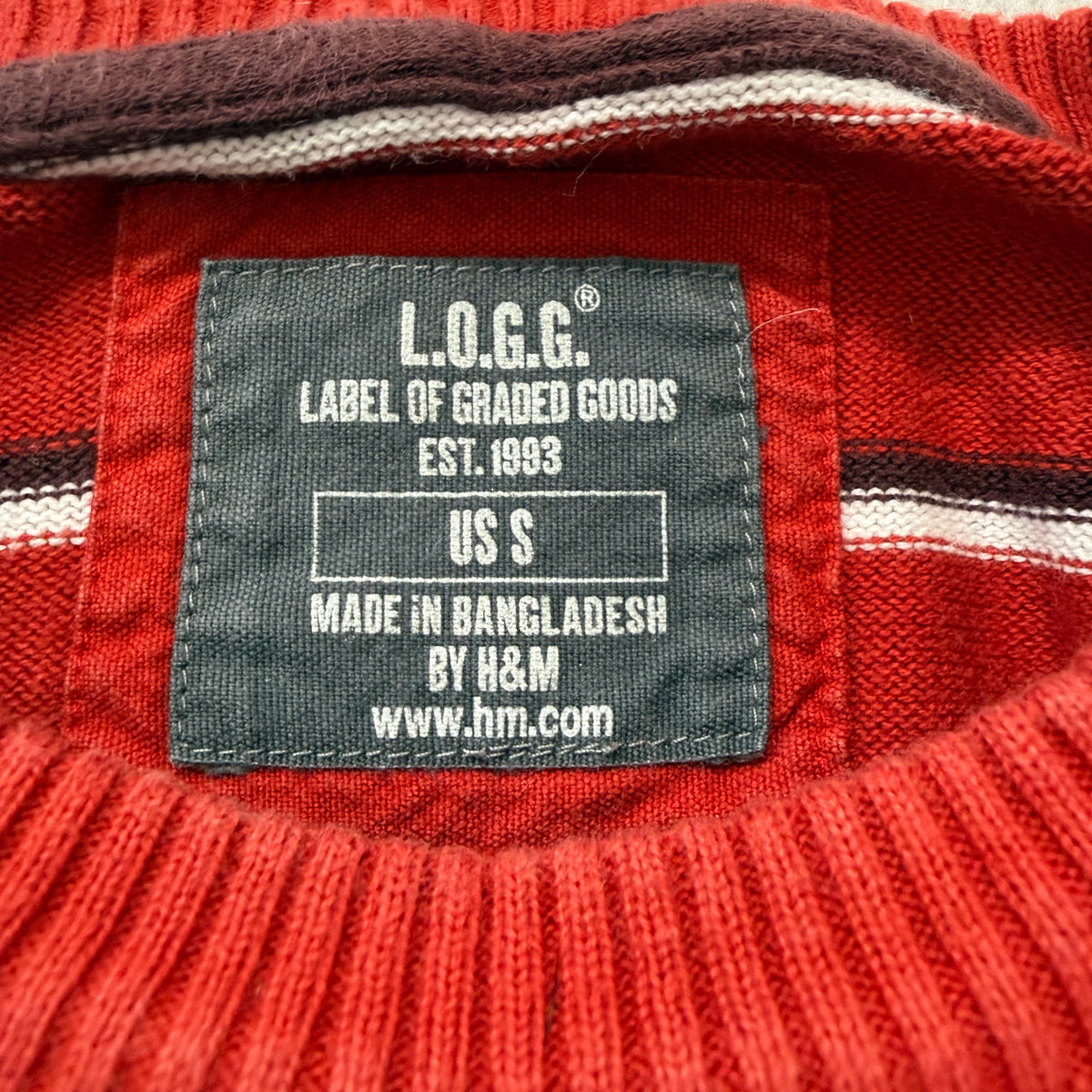 LOGG by H&M Men's Red Striped Pullover Knit Sweater Crewneck Office Y2K Size S