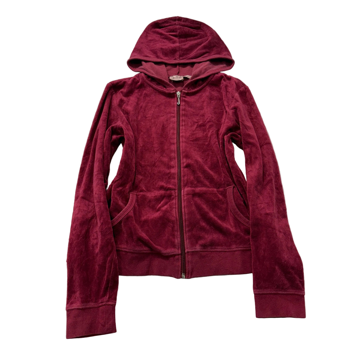 Juicy Couture Women's Red Velour Zip-Up Hoodie Pockets Loungewear Classic Size M