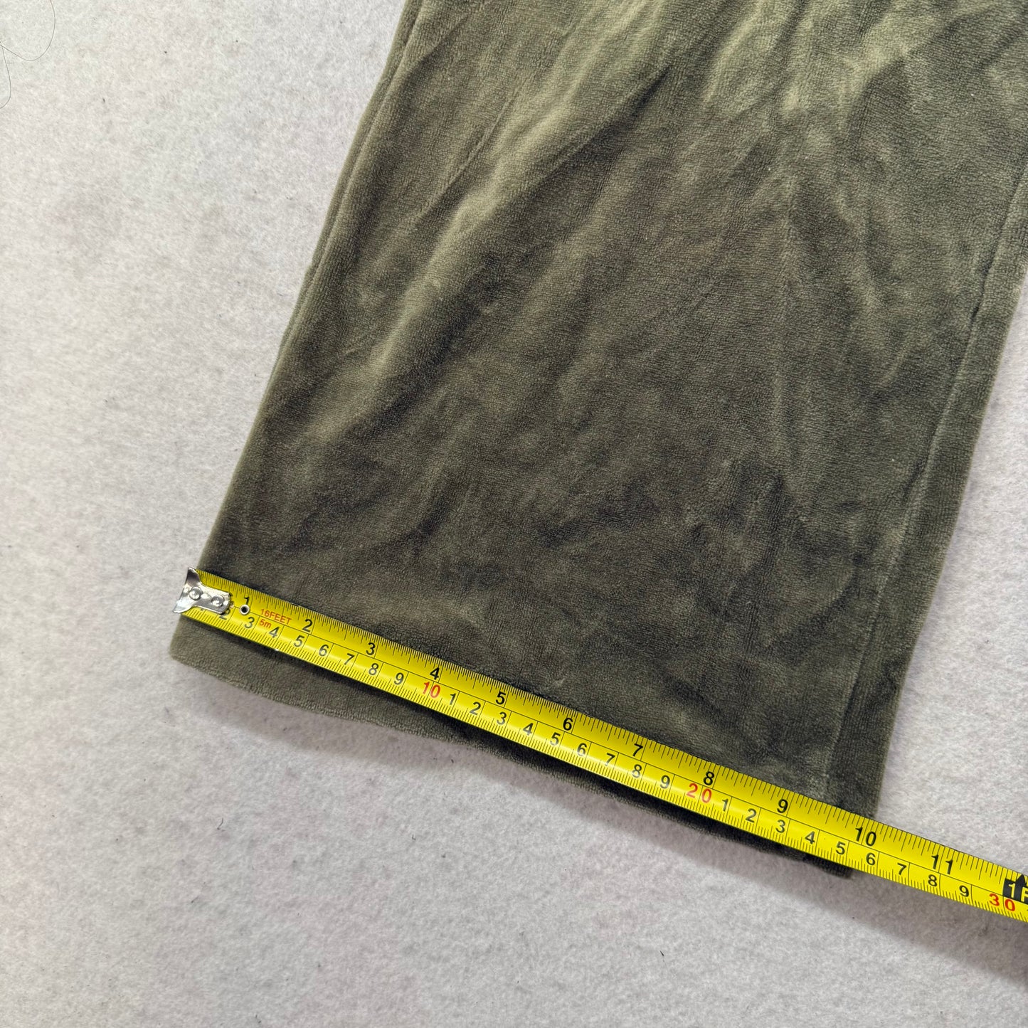 Vintage Juicy Couture Women's Olive Green Velour Flared Track Pant Pocket Size S