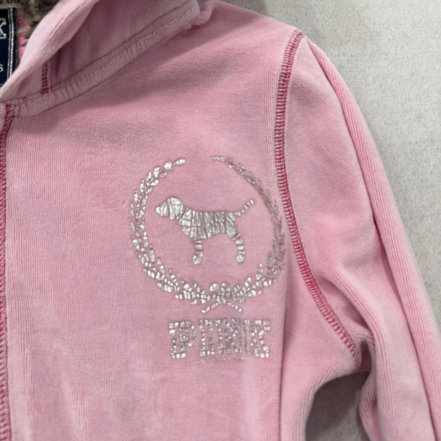 PINK by Victoria's Secret Women's Pink Full Zip Hoodie Sequins Graphic Size L