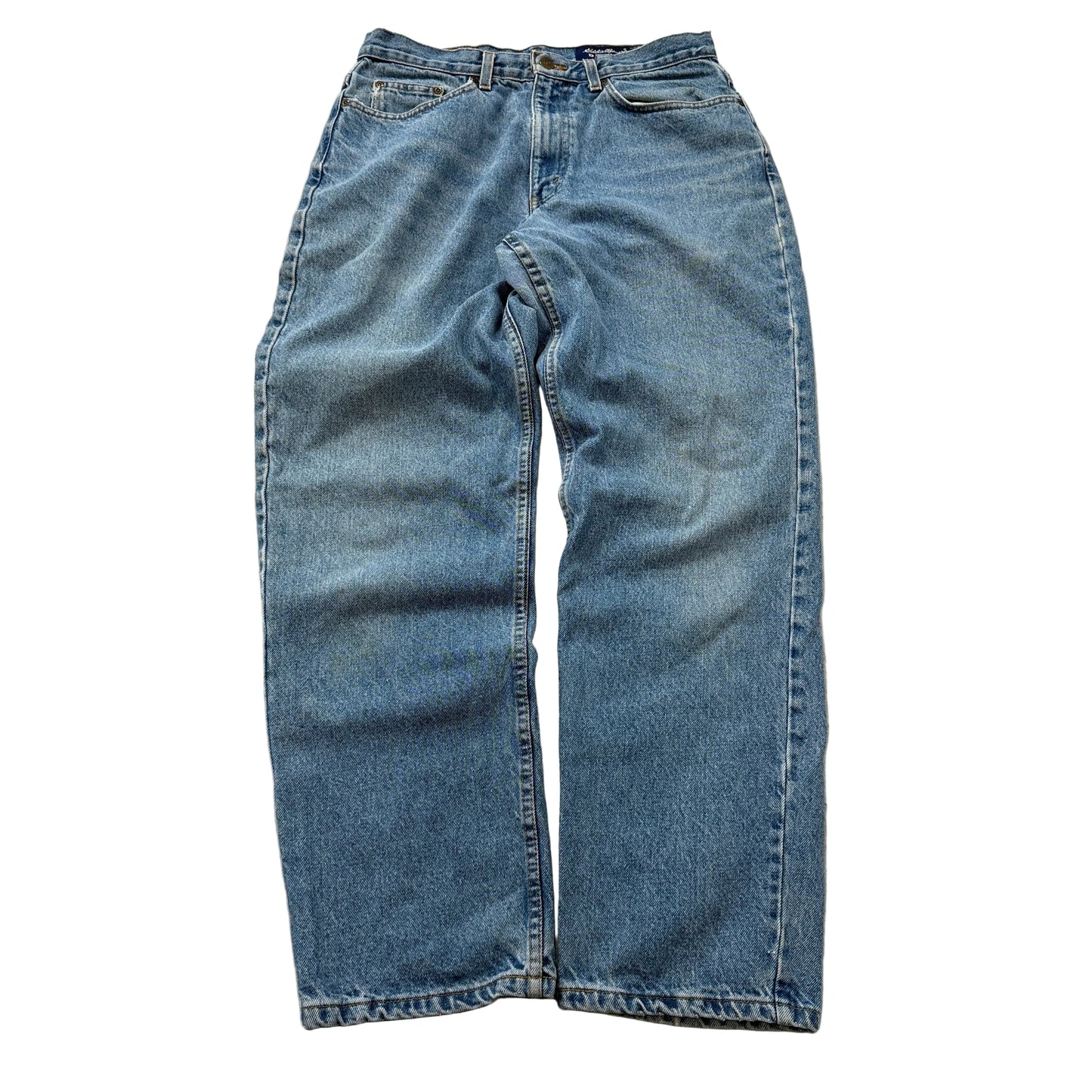 Vintage Eddie Bauer Men's Blue Denim Jeans Loose Fit Outdoor Pockets Size 33x32