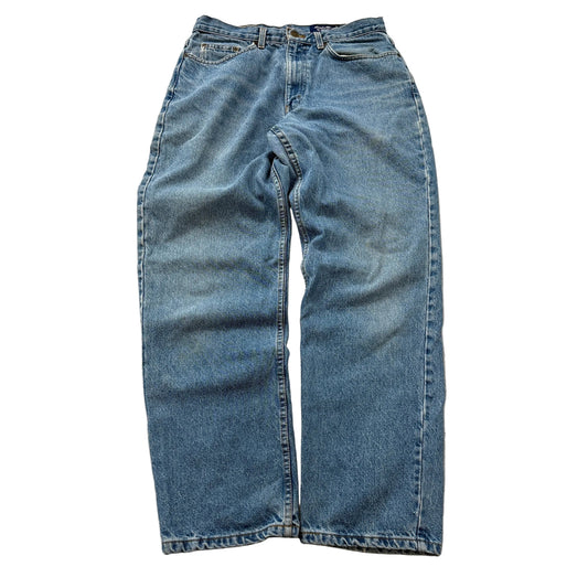 Vintage Eddie Bauer Men's Blue Denim Jeans Loose Fit Outdoor Pockets Size 33x32