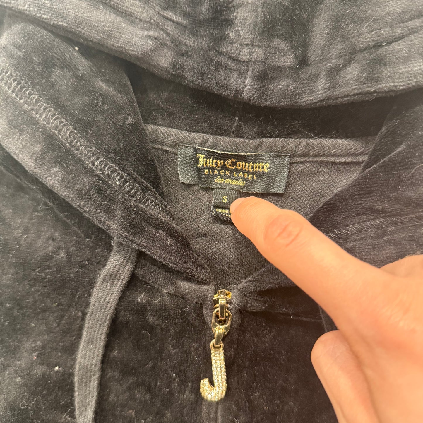 Juicy Couture Black Velour Tracksuit Set Zip Up Hoodie & Flared Pant Y2K Size S