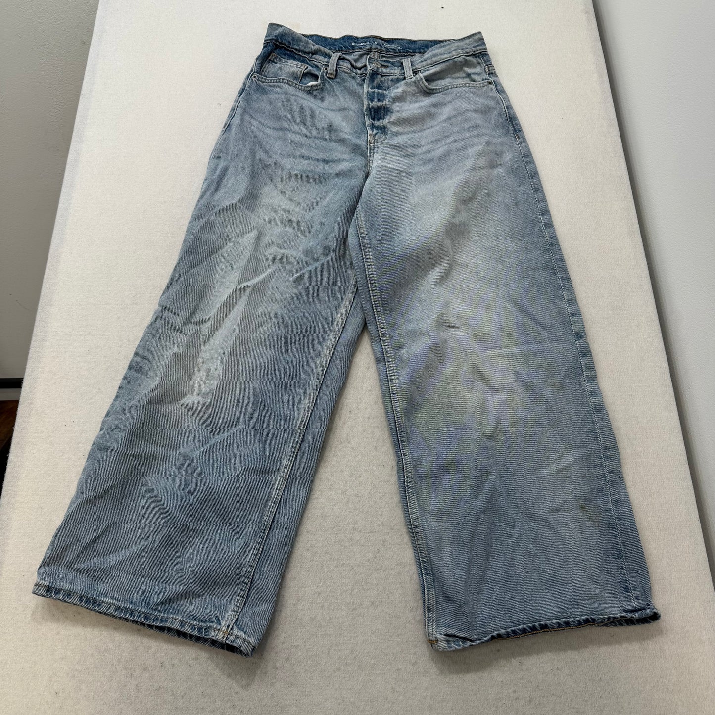 Old Navy Women's Light Wash Blue Denim Baggy Wide Leg Jeans High Rise Size 12