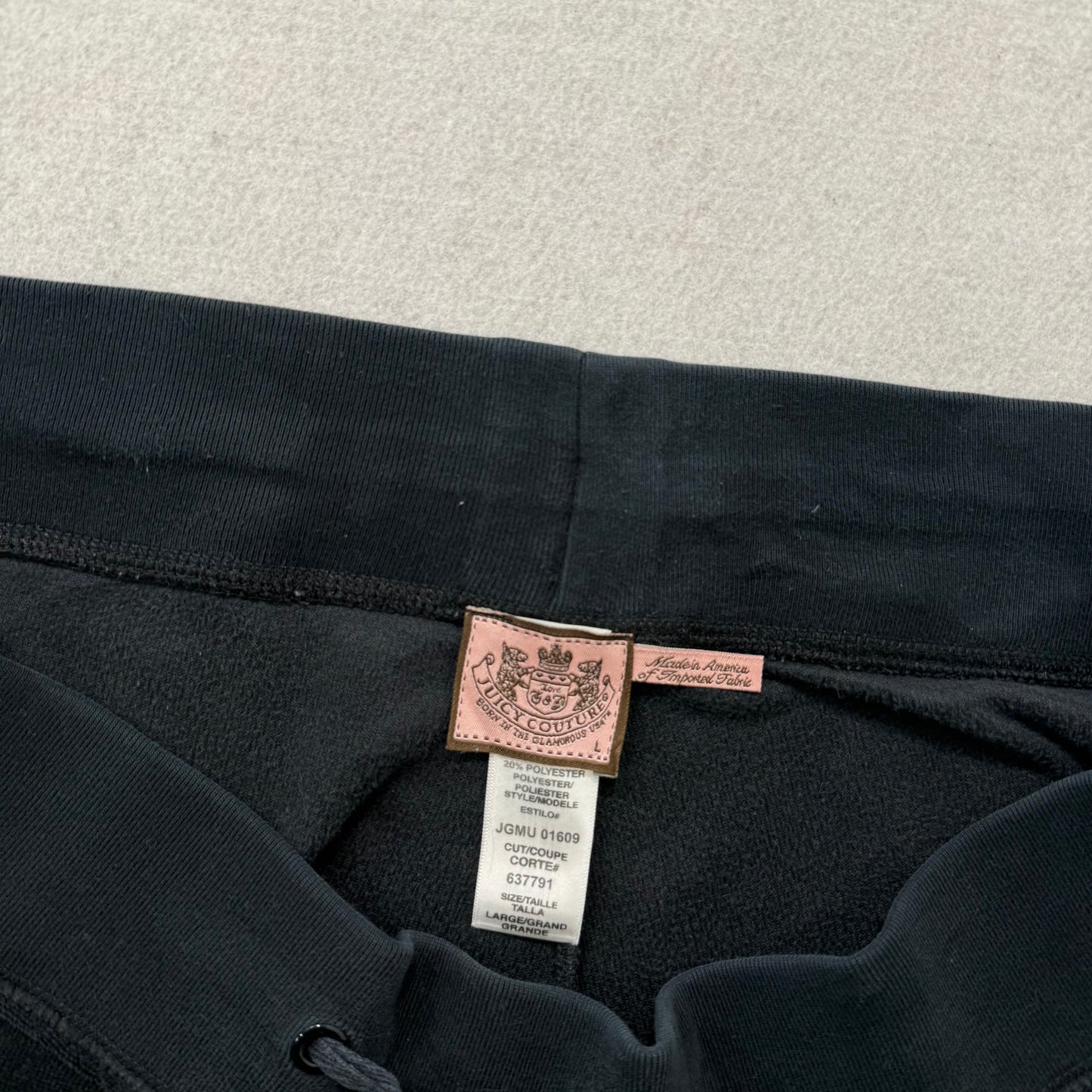 Vintage Juicy Couture Women's Black Velour Wide Leg Track Pant Loungewear Size L