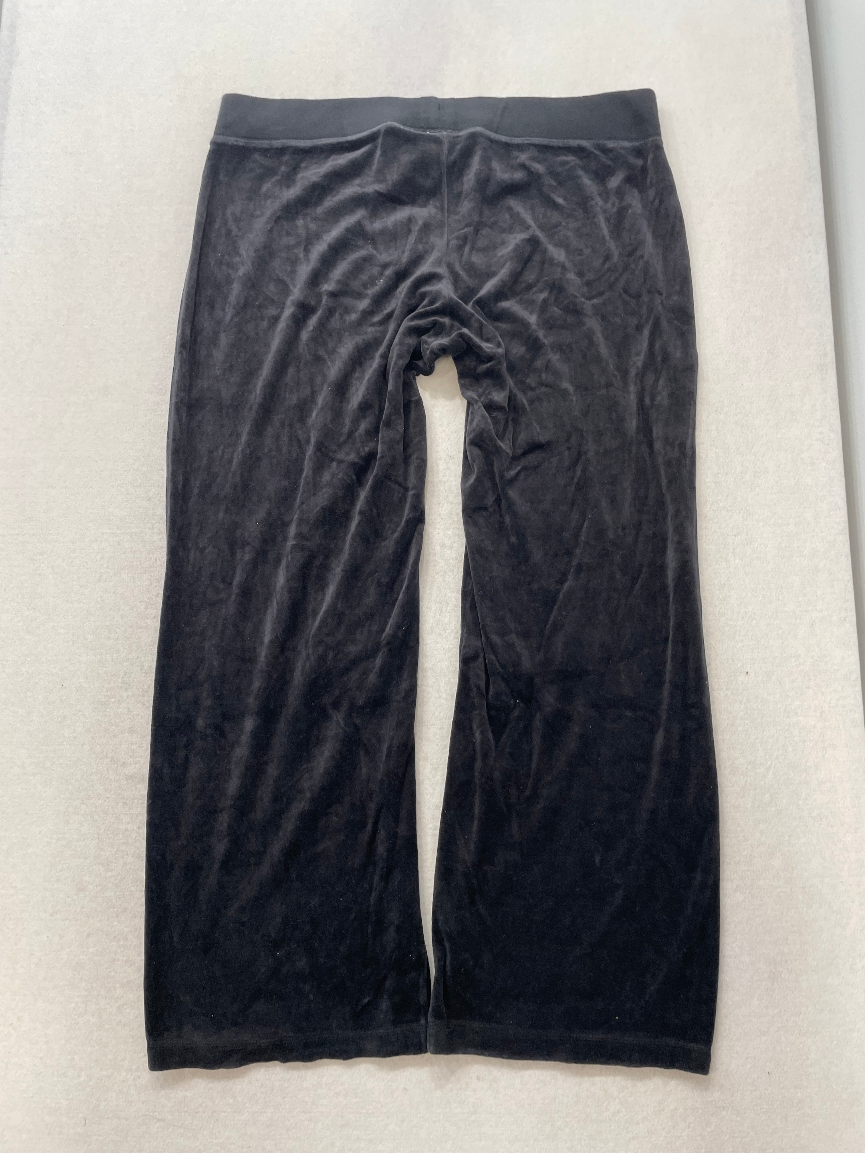 Vintage Juicy Couture Black Drawstring Flare Velour Pants Fly-Front Waistband Size XL