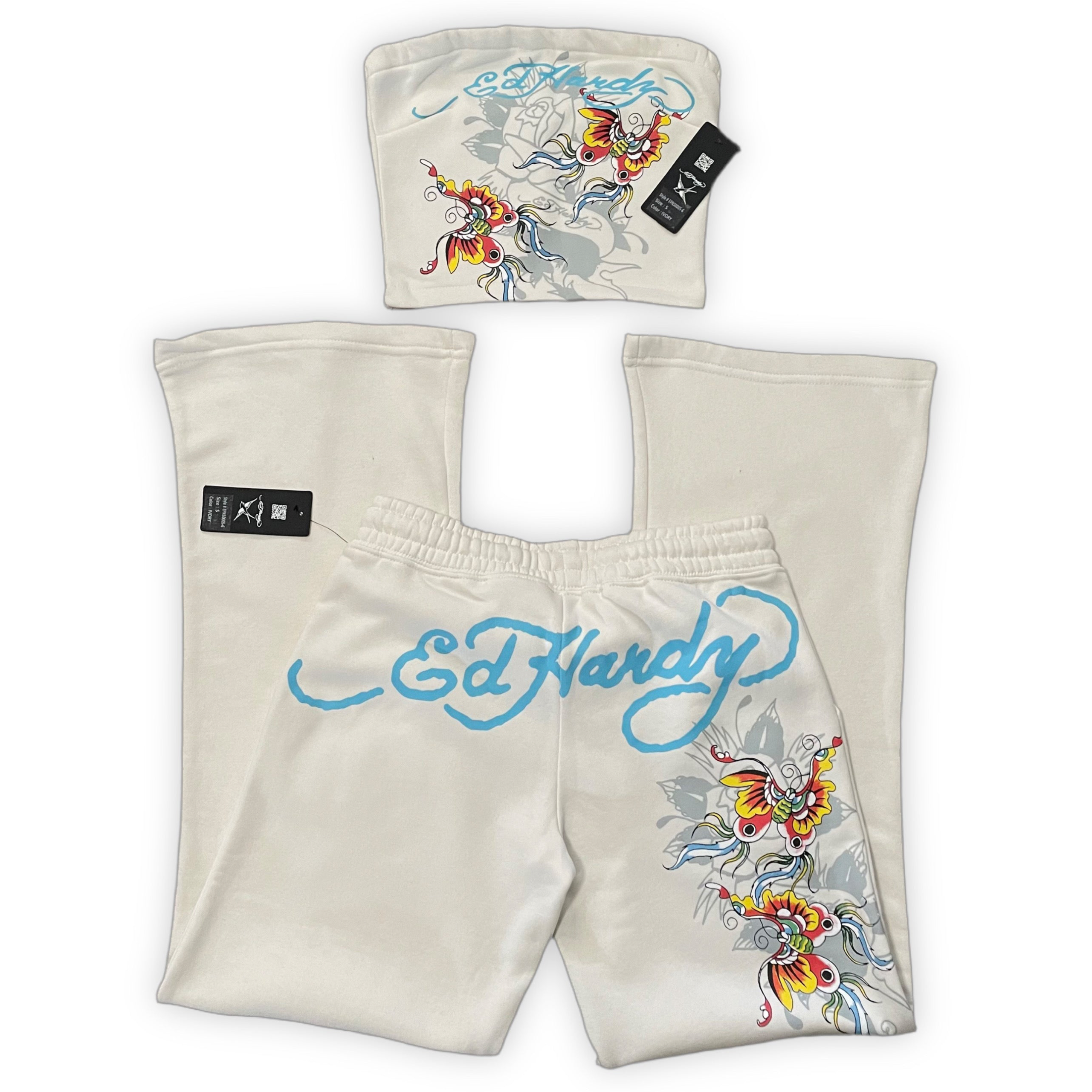 ED HARDY “BUTTERFLIES” WHITE TUBE TOP & PANT SET