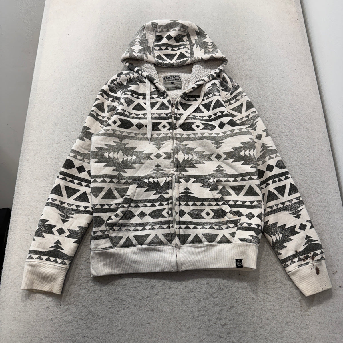 Surplus Aztec Sherpa Lined Full-Zip Hoodie Women's Cream Gray Print Size S photo 1