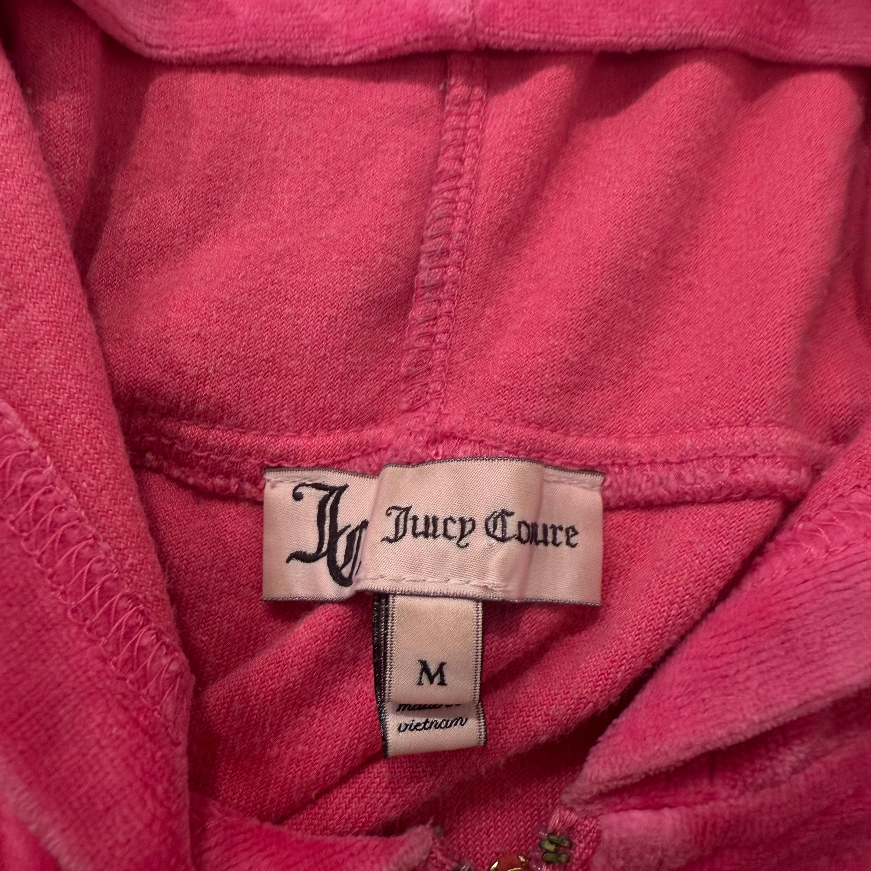Juicy Couture Women's Dark Pink Velour Zip-Up Hoodie Pockets Casual Y2K Size M