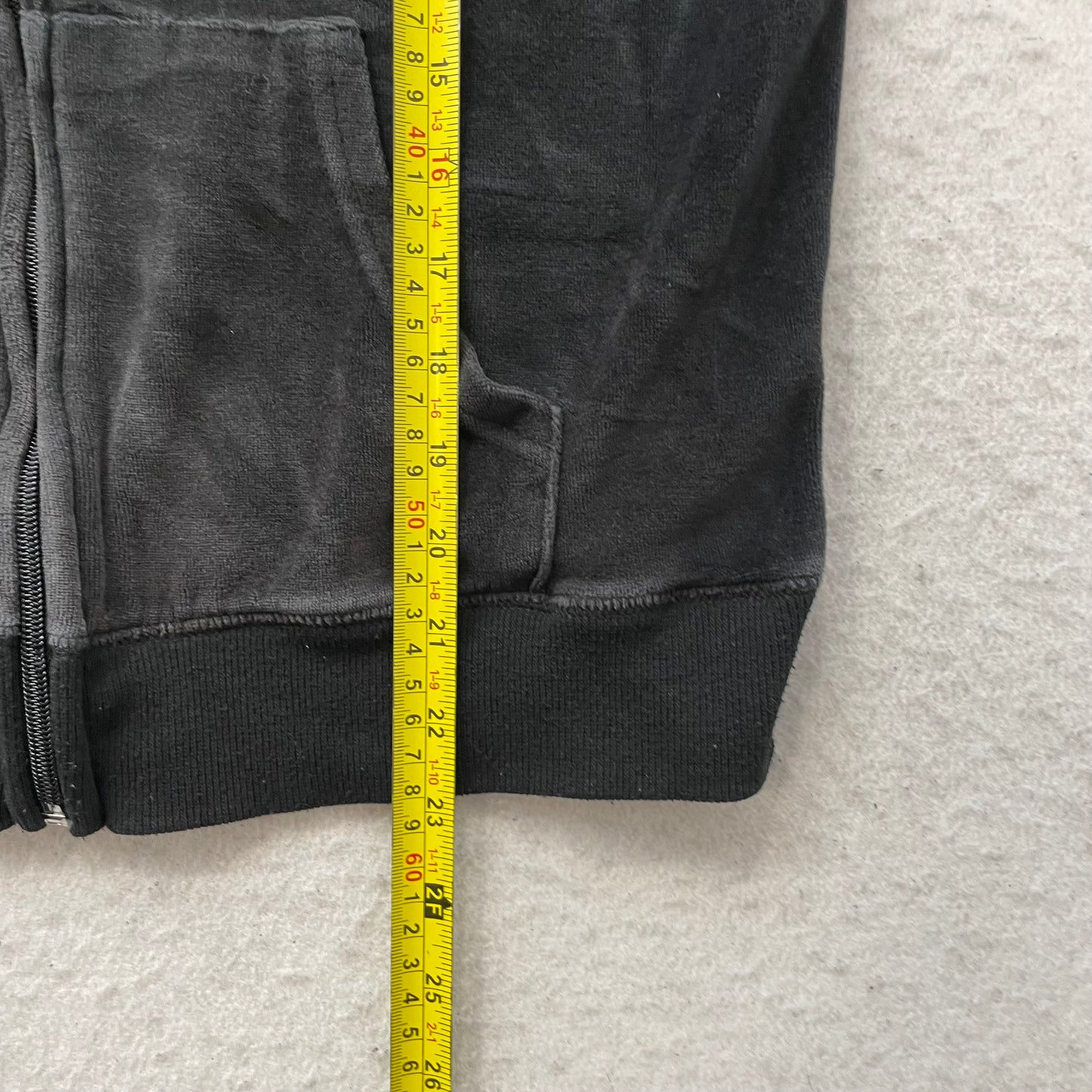Vintage Juicy Couture Women Charcoal Grey Velour Zip-Up Hoodie Drawstring Size S