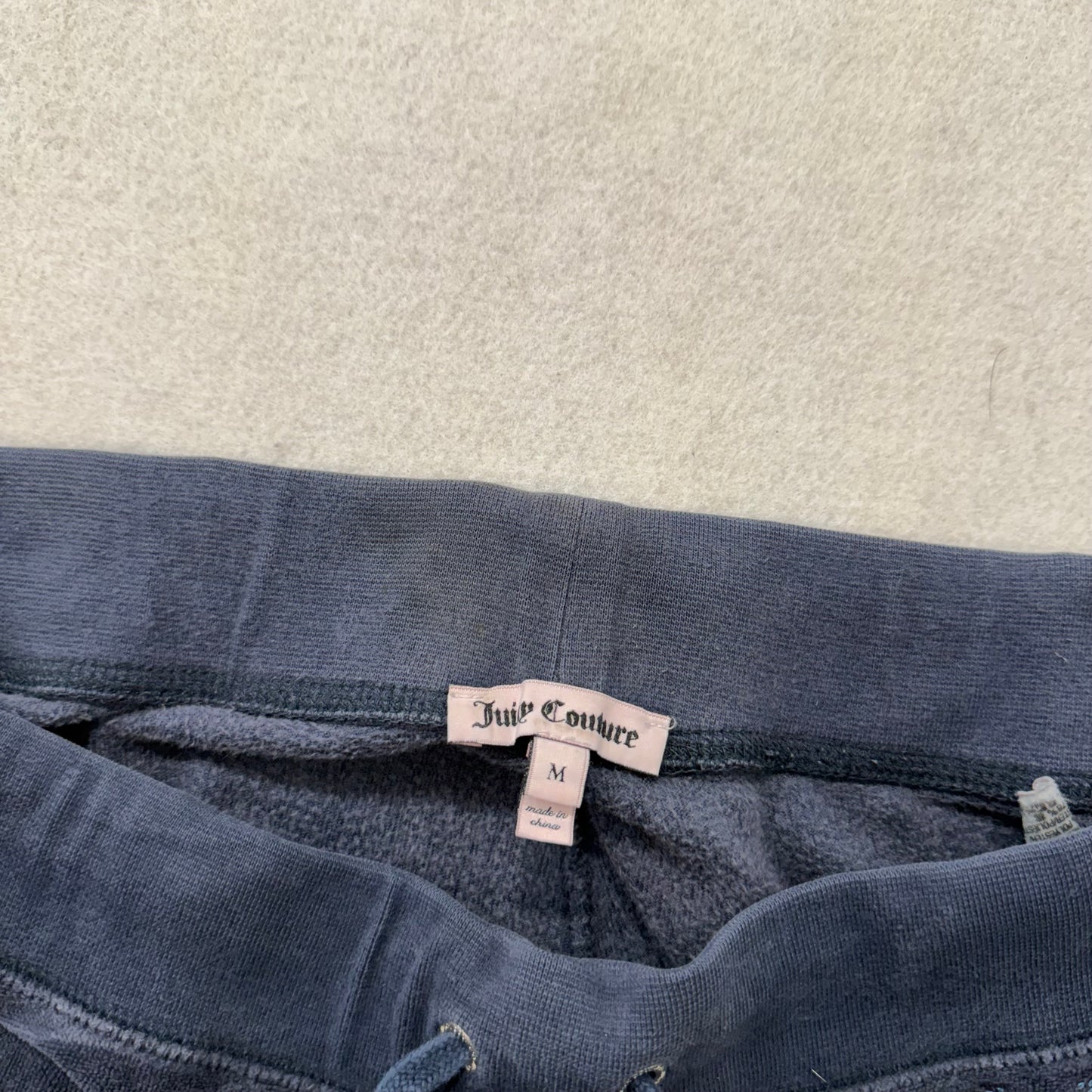 Juicy Couture Women's Navy Blue Velour Flared Track Pant Rhinestones Logo Size M
