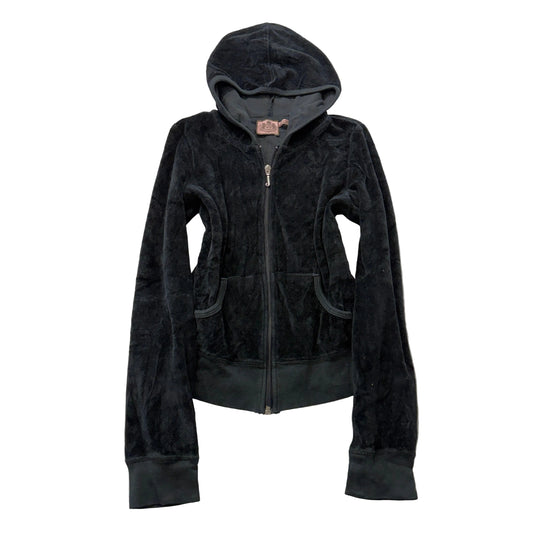 Vintage Juicy Couture Women's Black Zip-Up Hoodie Pockets Classic Y2K Size S