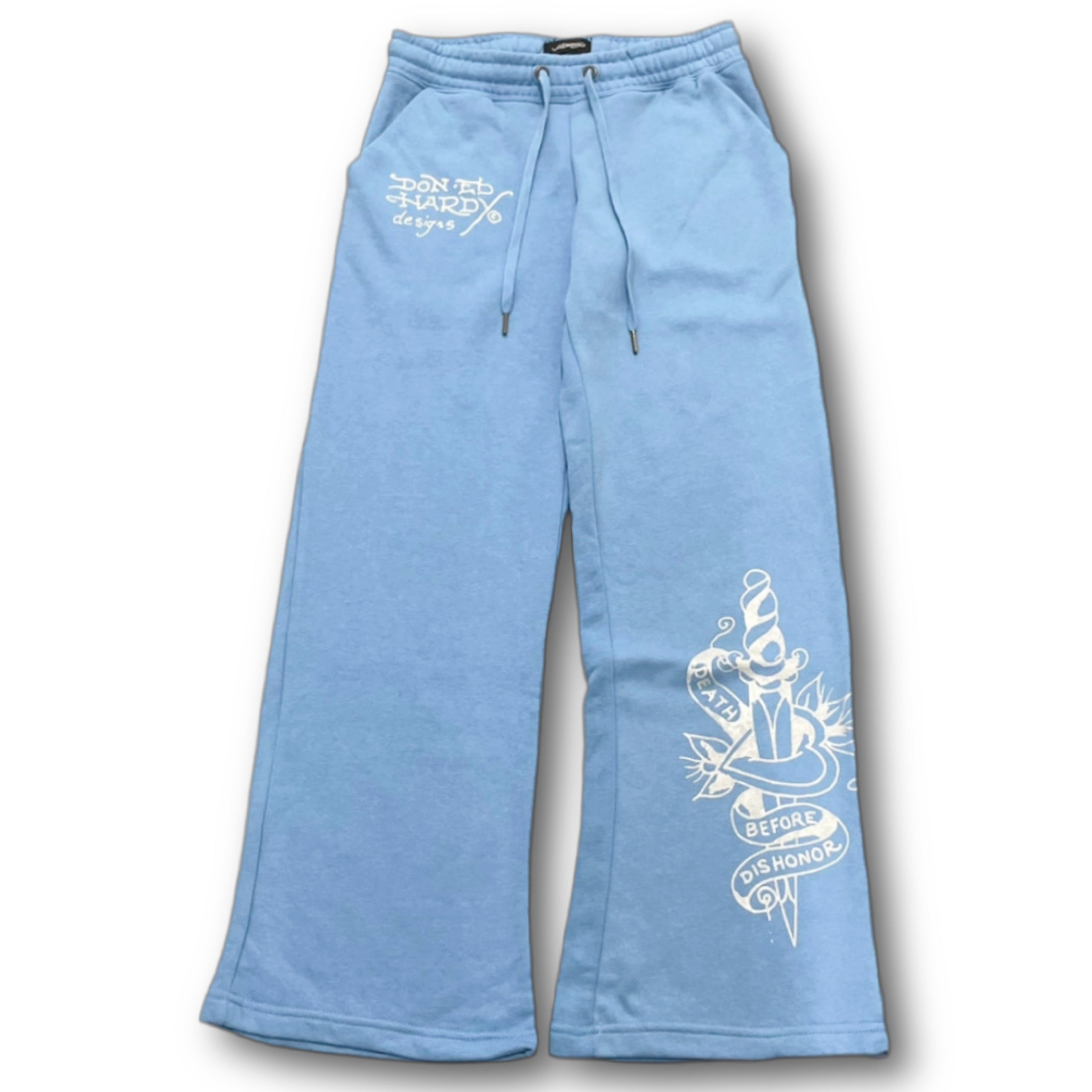 ED HARDY “Flower Skull” BABY BLUE FLARED PANTS