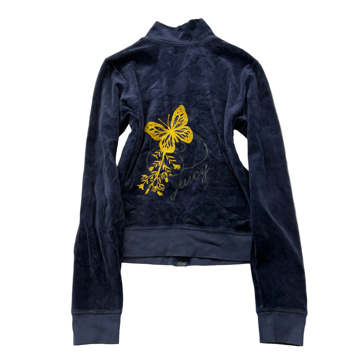 Juicy Couture Womens Navy Blue Velour Zip-Up Track Jacket Butterfly Graphic - XL