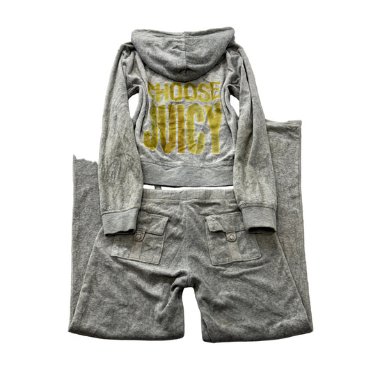 Juicy Couture Choose Juicy Women's Grey Velour Tracksuit Set Hoodie & Pant - M